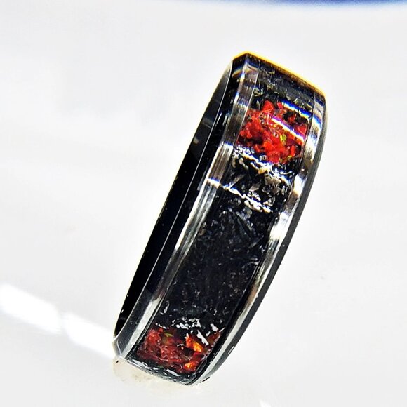 "Asteroid Alert" Ring with Campo del Cielo Meteorite Shavings & Red Opal - Picture 1 of 8